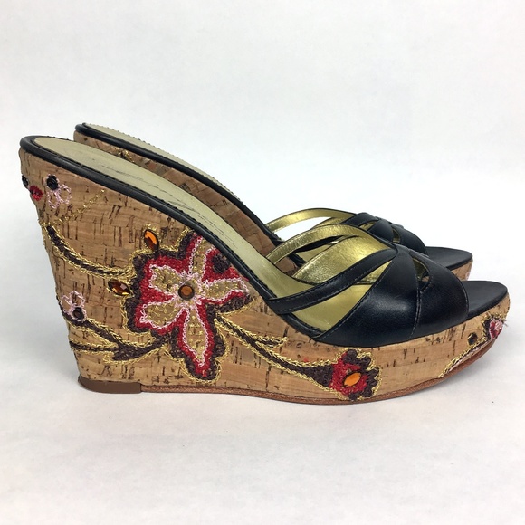 Vince Camuto Shoes - Vince Camuto Slide Embroidered Floral Cork Wedge